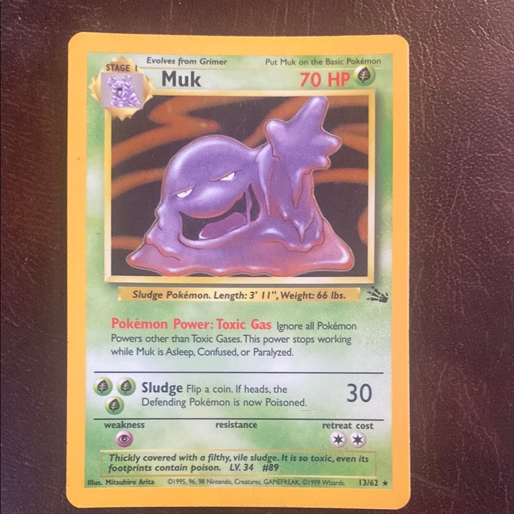 ✔️Muk Holo 13/62 Pokemon Card ⭐Vintage 1995⭐